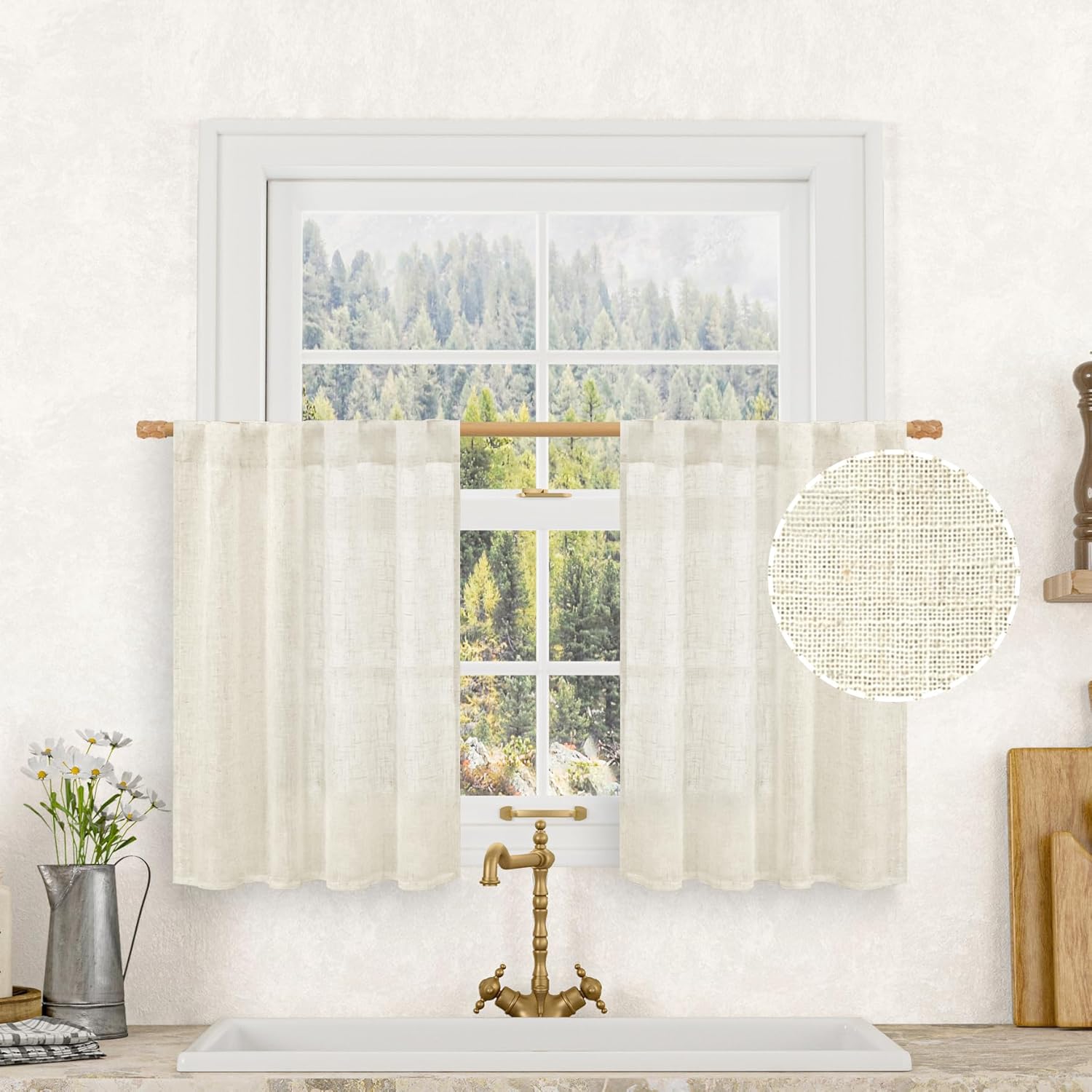 2PC Short Linen Kitchen Curtai - Linen Roller Blind ulasan dan harga